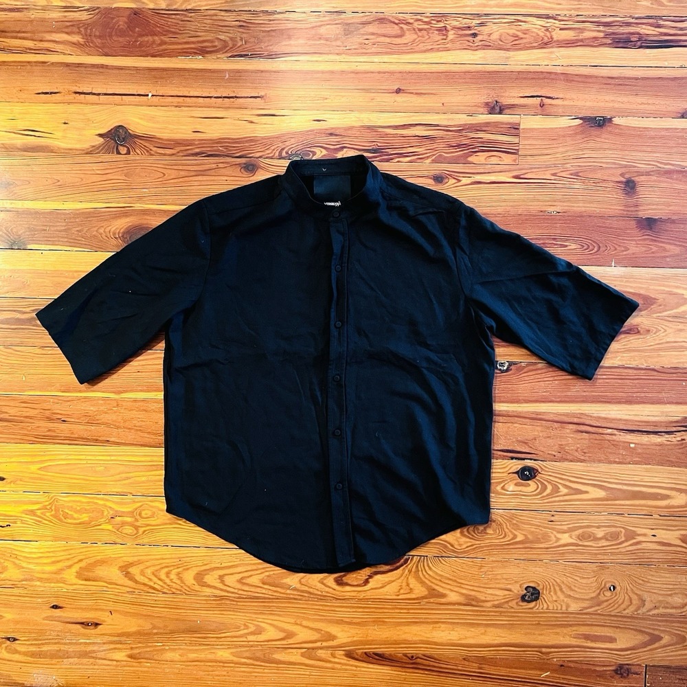 Assembly New York Black Rayon Button Up Shirt‎ Men's  Medium 3/4 Sleeve